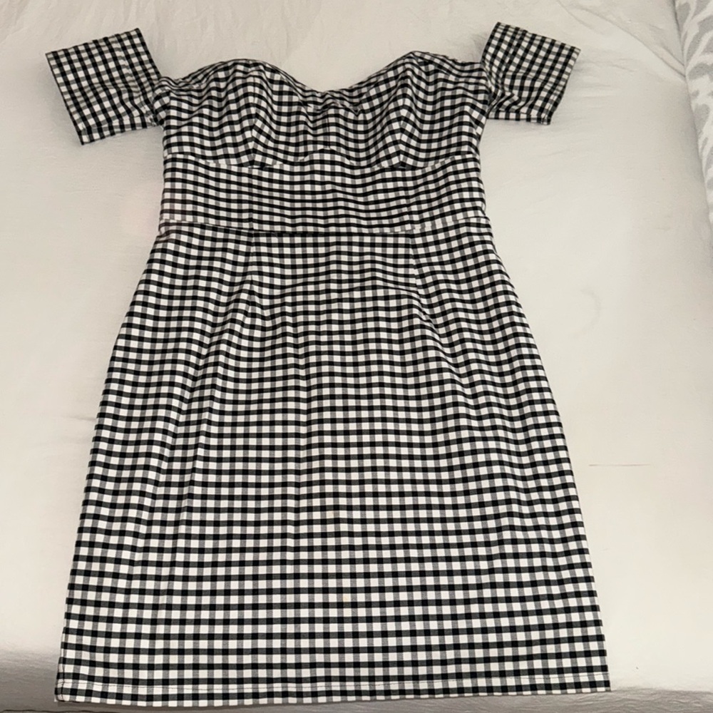 Guess Plaid Off Shoulder Sweetheart Dress 2